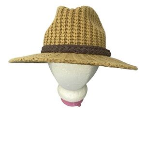 Scala Pronto Fedora Brown Mustard Knitted Fabric Braided Trim Hat OS - One